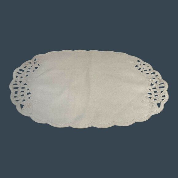 Set Of 4 Vintage Beige Lace Edge Oval Placemats Formal Linen Made In Philippines - Picture 9 of 10